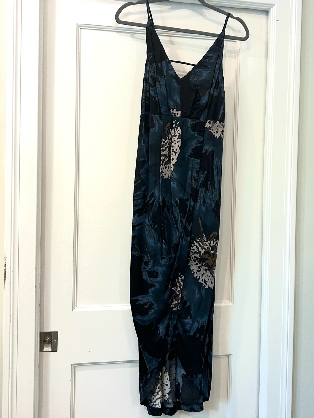 Free People Sleeveless V-Neck Floral Slip Dress in Dark Teal and Black